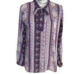 Violet & Claire XL Tie-Neck Boho Floral Paisley Blouse Long Sleeve Lightweight